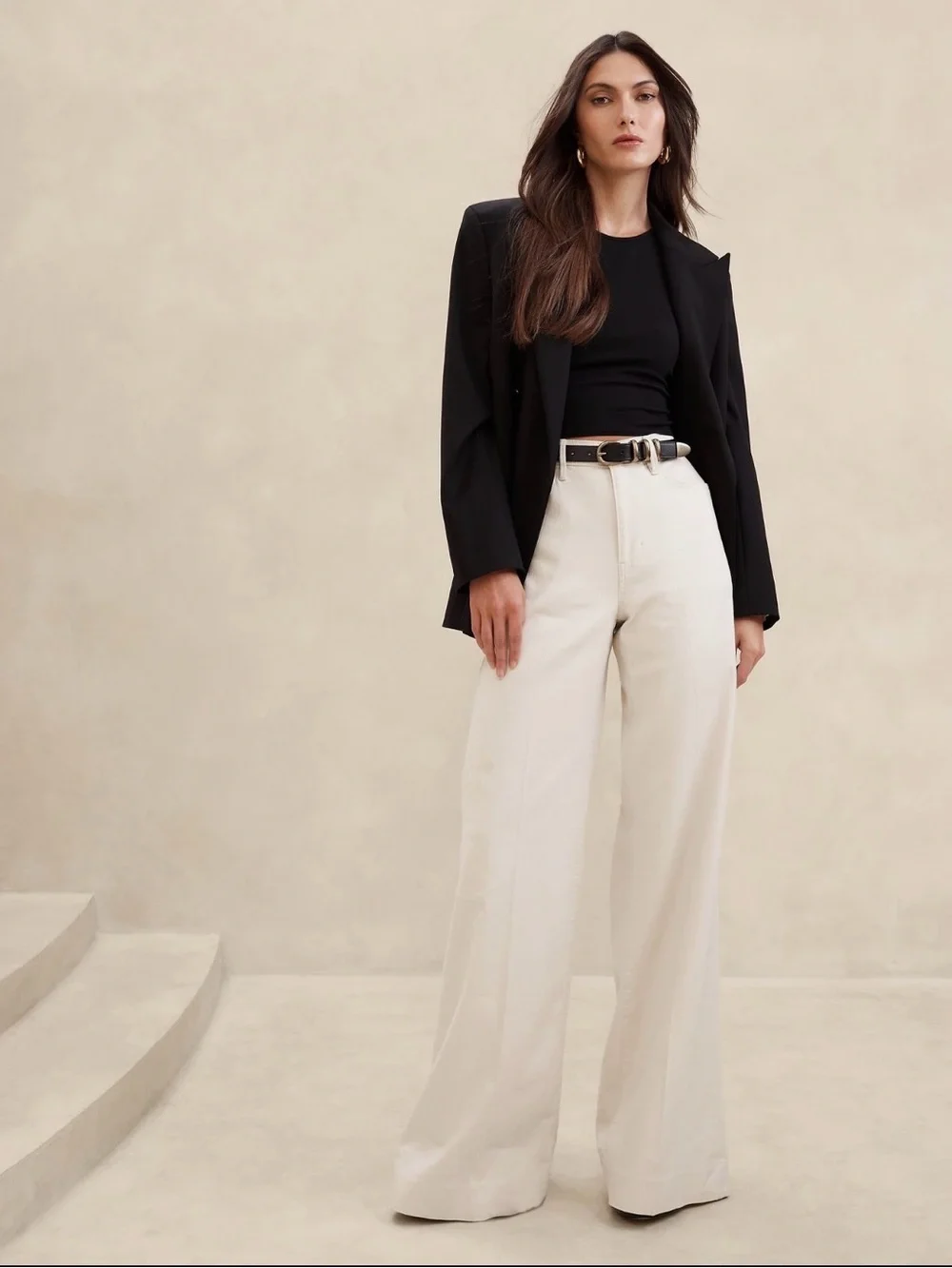 Banana Republic Cream Italian Linen Cotton Wide-Leg Jean